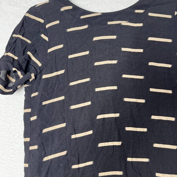 Madewell Dash Dress sz 0 Black Beige Metal Zipper V Back Crew Neck Earthy Boho - Picture 7 of 9